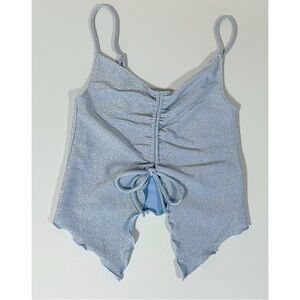 Light Blue Pastel Glitter Ruched Tie-Front Tank Crop Top Shirt Blouse Size XS 🩵